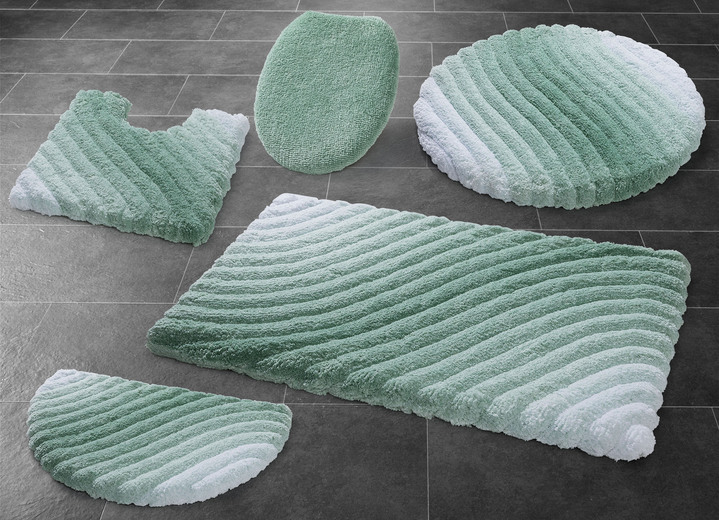 Badmatten - Barefoot-zachte badkamerset met latex achterkant, in Größe 100 (Matje, halfrond 50/80 cm) bis 112 (Toiletdekselafdekking 47/50 cm), in Farbe CARIBISCH GROEN Ansicht 1