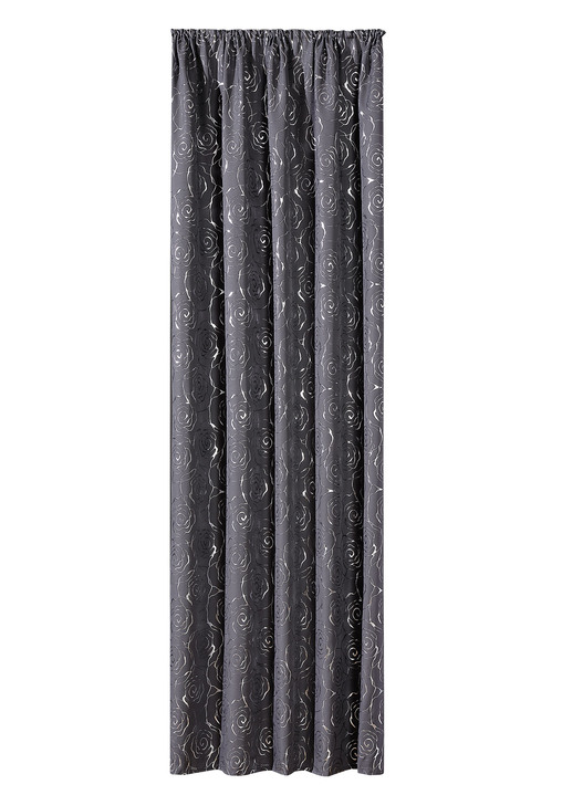 Modern - Gordijn met een mooi rozendessin, in Größe 365 (H 145 x B 135 cm) bis 456 (H 245 x B 135 cm), in Farbe GRIJS-ZILVER, in Ausführung mit Universalschienenband Ansicht 1