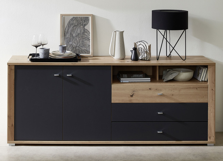 Sideboards - Dressoir met LED-verlichting en softclose, in Farbe GRAFIET EIKEN