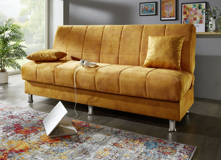 Slaap sofa`s - Slaapbank met bedstee en sierkussens, in Farbe SAFRAAN Ansicht 1