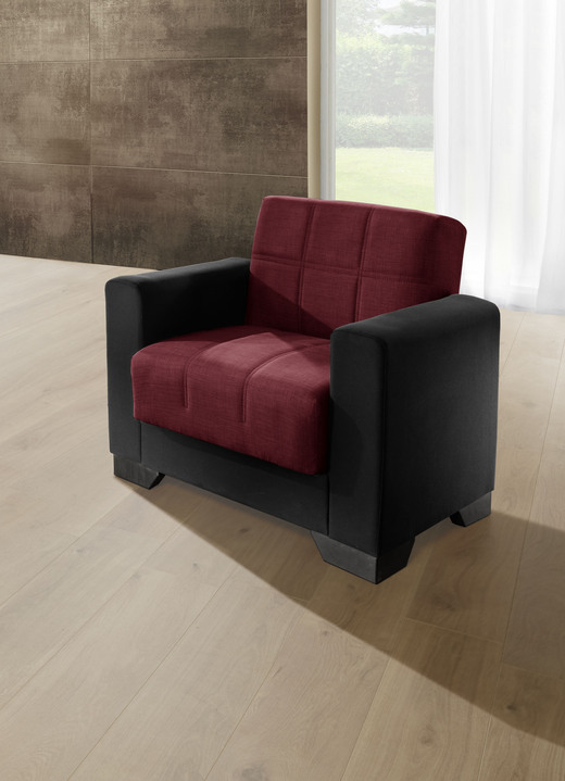 Gestoffeerde meubels - Moderne gestoffeerde meubelen, in Farbe SCHW.-BORDEAUX, in Ausführung Fauteuil Ansicht 1