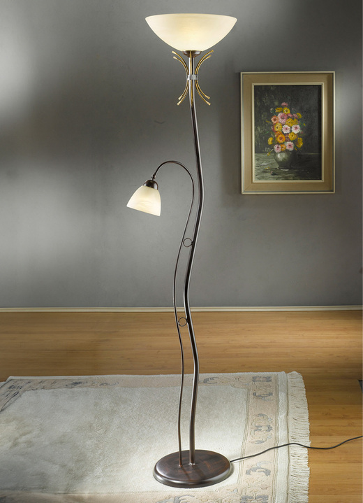 Staande lampen - Staande lamp, 2-lamps, met ijzeren frame, in Farbe ZWART-ROEST-GOUD