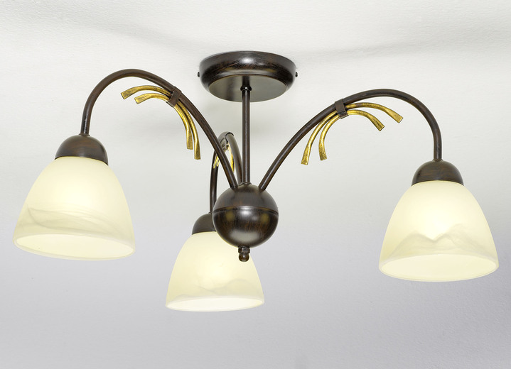 Plafondverlichting - Plafondlamp met ijzeren frame, in Farbe ZWART-ROEST-GOUD, in Ausführung 3-fittingen Ansicht 1