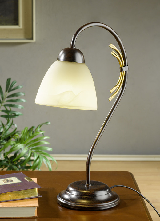 Tafellampen - Tafellamp, 1-lamps, met ijzeren frame, in Farbe ZWART-ROEST-GOUD
