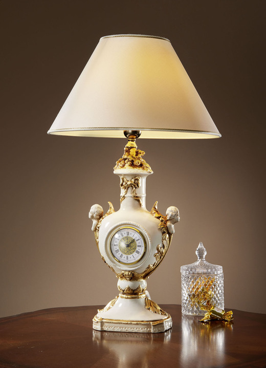 Tafellampen - Handgeschilderde tafellamp met klok, in Farbe CREME-GOUD