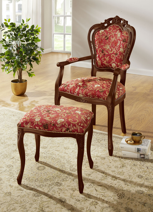 Stühle & Sitzbänke - Armlehnensessel, in Farbe ROT-NUSSBAUM, in Ausführung Hocker Ansicht 1