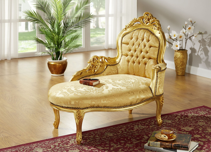 Hoekbankstellen - Chaise longue met massief houten frame, in Farbe GOLD Ansicht 1