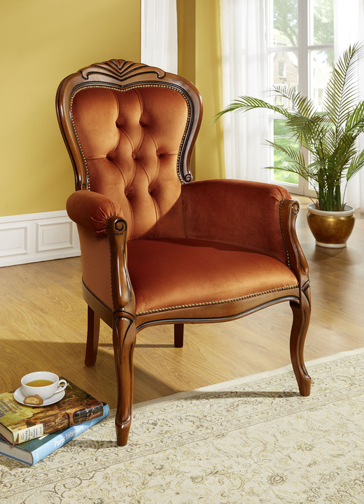 Stijlmeubels - Geweldige fauteuil met verende bekleding, in Farbe NOTENBOOM-TERRA Ansicht 1