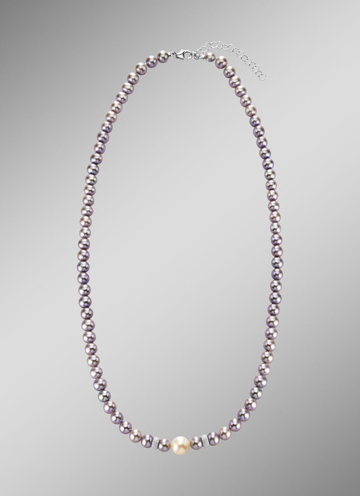 Halskettingen - Halsketting met grijze en witte gekweekte zoetwaterparels, in Farbe  Ansicht 1