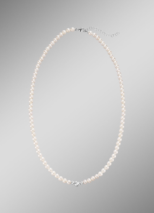 Halskettingen - Halsketting met gekweekte zoetwaterparels en diamantbolletjes, in Farbe  Ansicht 1