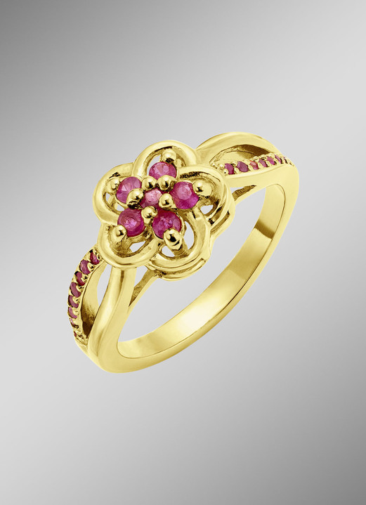 Ringen - Vergulde damesring met echte robijn, in Größe 160 bis 220, in Farbe  Ansicht 1