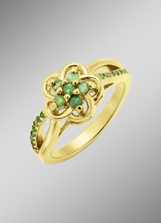 Ringen - Vergulde damesring met echte smaragd, in Größe 160 bis 220, in Farbe  Ansicht 1