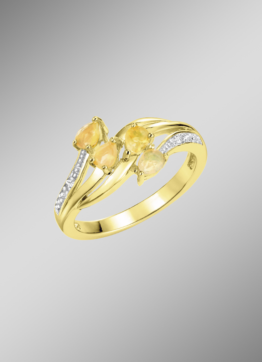 Ringen - Damesring met echte vuuropaal en 2 diamanten, in Größe 160 bis 220, in Farbe  Ansicht 1