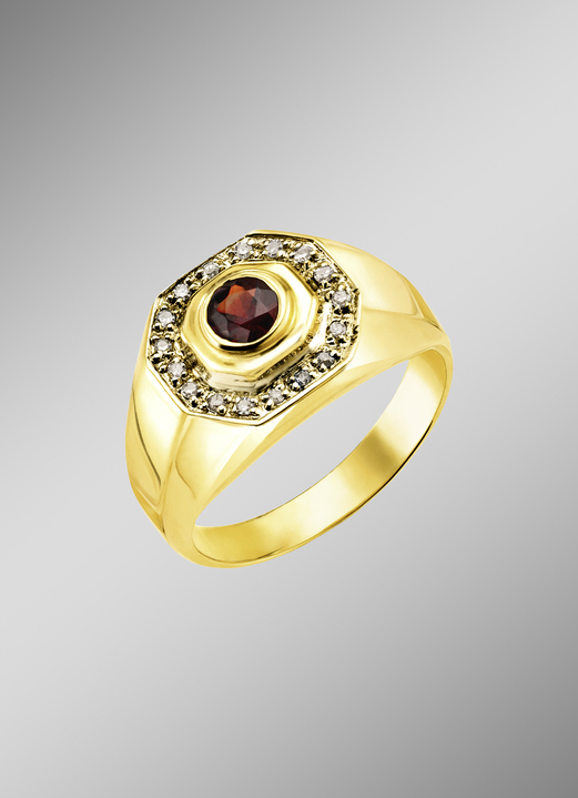 Ringen - Hoogwaardige herenring met granaat en diamanten, in Größe 180 bis 240, in Farbe  Ansicht 1
