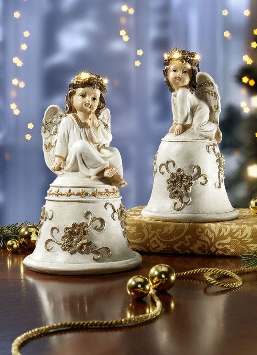 Kerstdecoraties - Verlichte engel kinderen, set van 2, in Farbe WEISS-GOLD