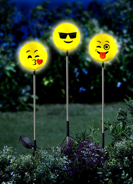 Tuinverlichting - Solarlampen Happy Face, set van 3, in Farbe GEEL