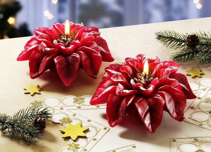 Kerstmis - Wassen kaarsen, 2-delige set, in Farbe ROOD