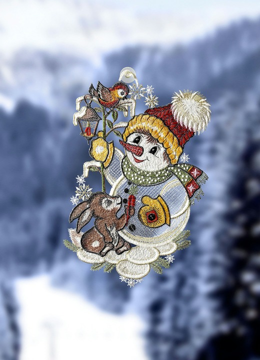 Raamhangers - Raamdecoratie van plauener kant met sneeuwpopmotief, in Farbe MULTICOLOR
