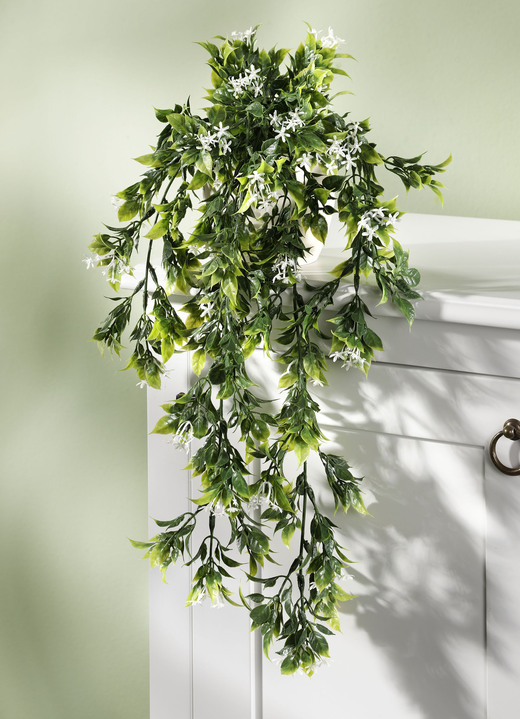 Kunst- & textielplanten - Hangplant met kleine witte bloemen, in Farbe GROEN