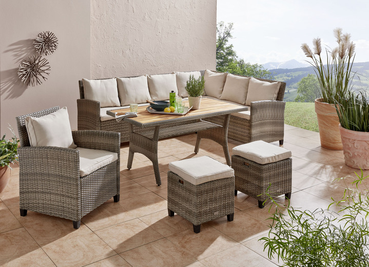 Tuinmeubels - Flair loungeset gemaakt van hoogwaardige materialen, in Farbe BEIGE, in Ausführung loungeset met bruin houten blad Ansicht 1