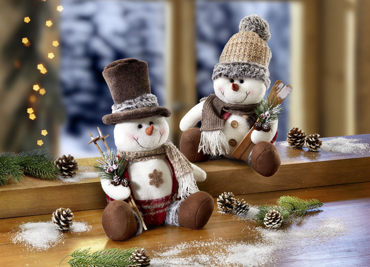 - Decoratieve sneeuwpop, in Farbe BEIGE-BRUIN, in Ausführung Sneeuwpop met wollen hoed
