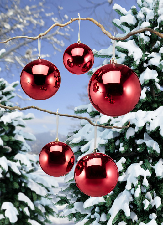 Christbaumschmuck - Witterungsbeständiges und bruchsicheres Kugel-Set, 5-teilig, in Farbe ROT Ansicht 1