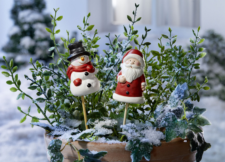 Kerstmis - Sneeuwpop + kerstman tuinstekker, in Farbe ROOD-WIT