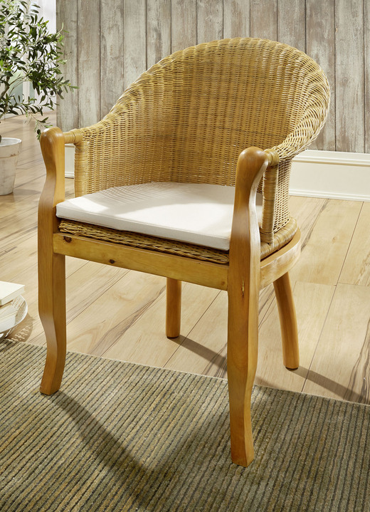 Stoelen & zitbanken - Rotan fauteuil op massief grenenhout, in Farbe NATUR Ansicht 1