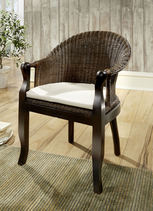 Stoelen & zitbanken - Rotan fauteuil op massief grenenhout, in Farbe BRAUN Ansicht 1