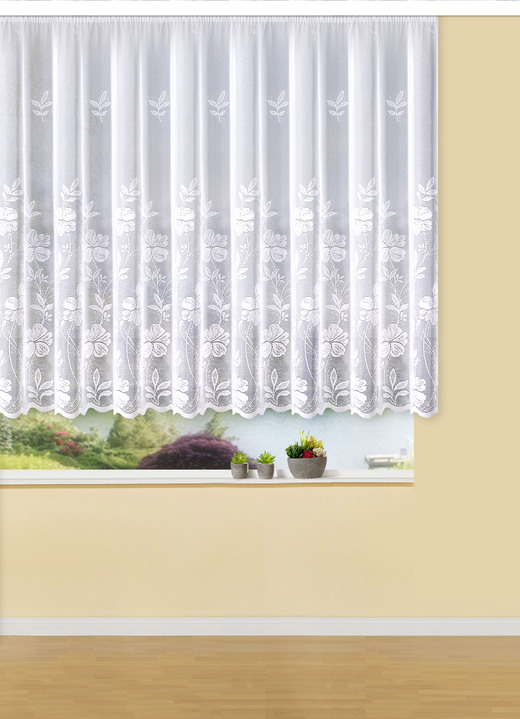 Klassiek - Magisch bloemengordijn in jacquardkwaliteit, in Größe 136 (H 120 x B 250 cm) bis 180 (H 175 x B 500 cm), in Farbe WEISS Ansicht 1